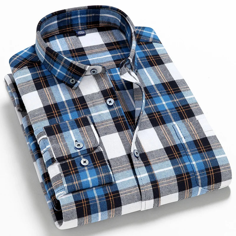 2026 100% Cotton New Male Casual Long Sleeve Warm Man Clothes Flannel Plaid Shirt Men Plus Size 3XL 4XL
