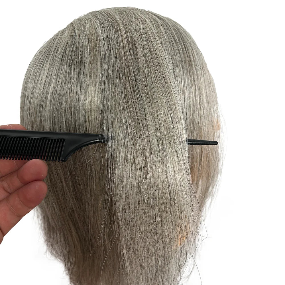 12 Inch 100% Human Hair Silver Grey Mannequin Head Perm Dye Cut Styling Training Head for Hairdresser Practice