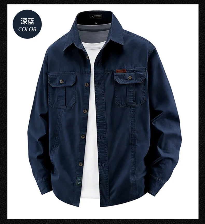 Business Military Shirts Men Tactics Long Sleeve Spring Autumn 100% Cotton Vintage Multi-pocket Cargo Shirts Menswear Clothing