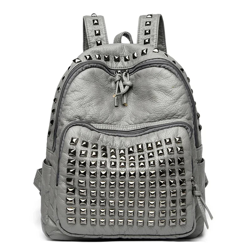 Fashion Rivet Soft Leather Women Backpacks Designer Large Capacity Girls School Bag Luxury Female Bagpack Travel Bags Sac A Main