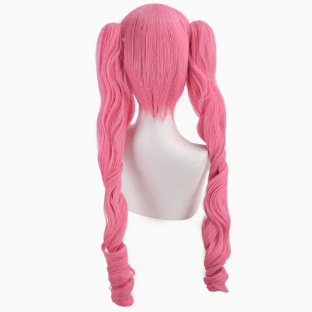 Princess Perona Cosplay Wig: Pink Double-Curled Ponytail, Synthetic Fiber, Heat-Resistant, Ideal for Comic Con Performances