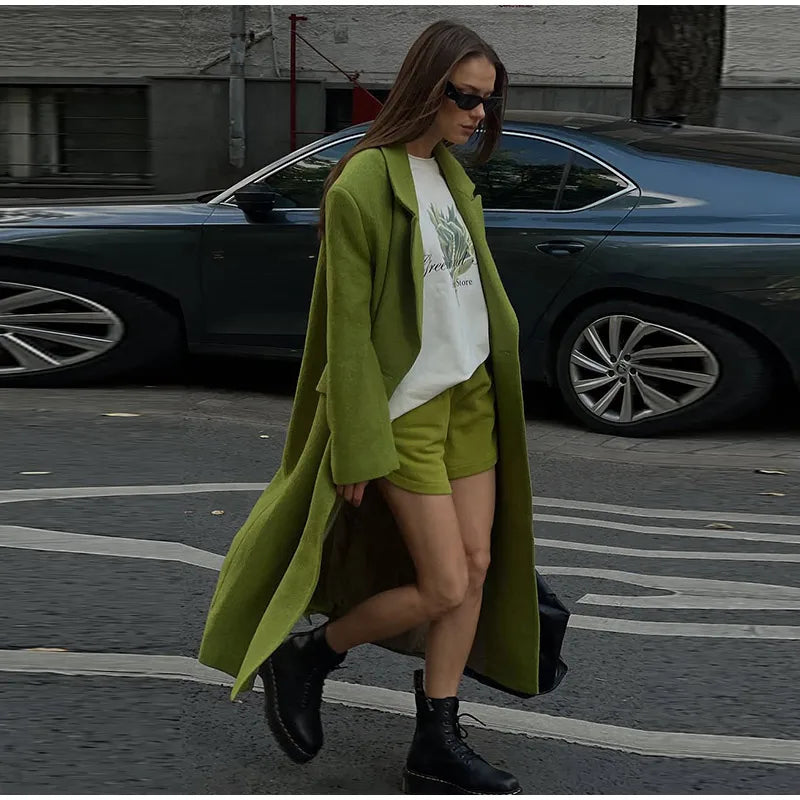 Women's Long Overcoats Lapel Full Sleeve Oversized Woolen Coats Autumn Female Double Breasted Solid Loose Jackets New Outerwears