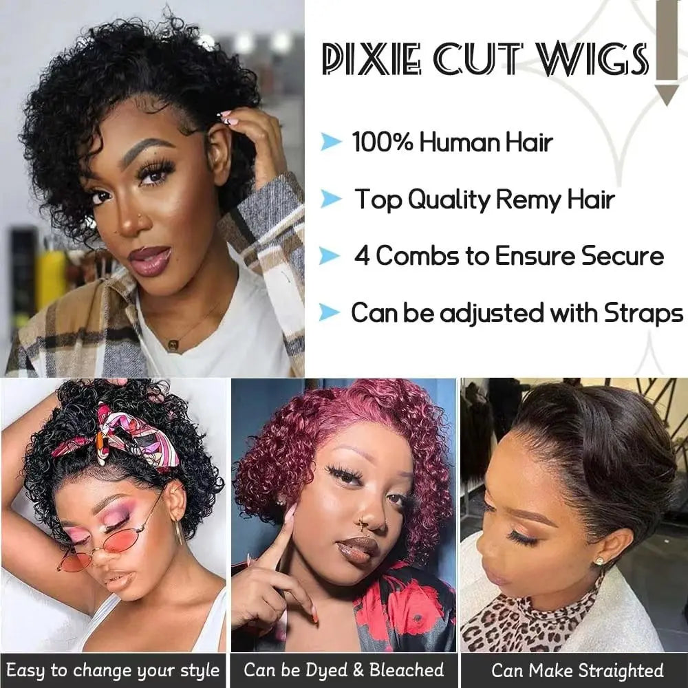 Pixie Cut Perruque Short Curly Human Hair Wigs Perruque Bresillienne Cheap Remy Hair 13X1 Transparent Lace Wigs For Women Sale