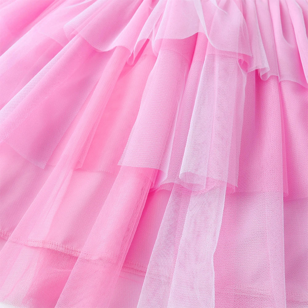 DXTON Sleeveless Princess Pink Dress Summer Holiday Baby Girls Costume Cake Mesh Girls Layered Dress Elastic Toddler Clothing