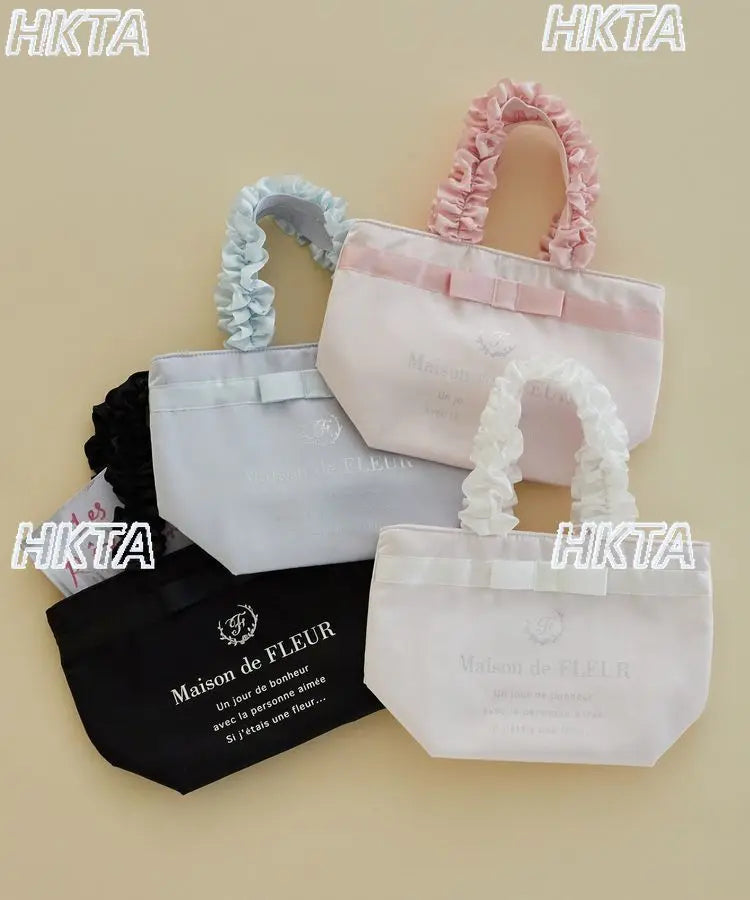Japanese Style New Letter Satin Cute Bow Lolita Portable Tote Bag Women Commuting Versatile Pleated Sweet Single Shoulder Bag