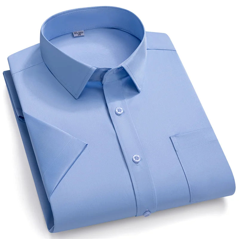 New Men Shirts Short Sleeves Dress Shirts For Men Slim Fit Camisa Social Business Blouse Pocket White Shirt Men's clothing S-7XL