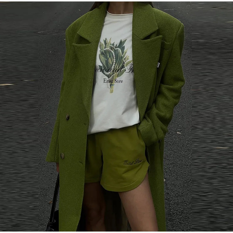 2026 Autumn Winter Solid Women's Woolen Overcoat Urban Long Sleeve Lapel Button Female Outwear Elegant Fashion Lady Overcoats