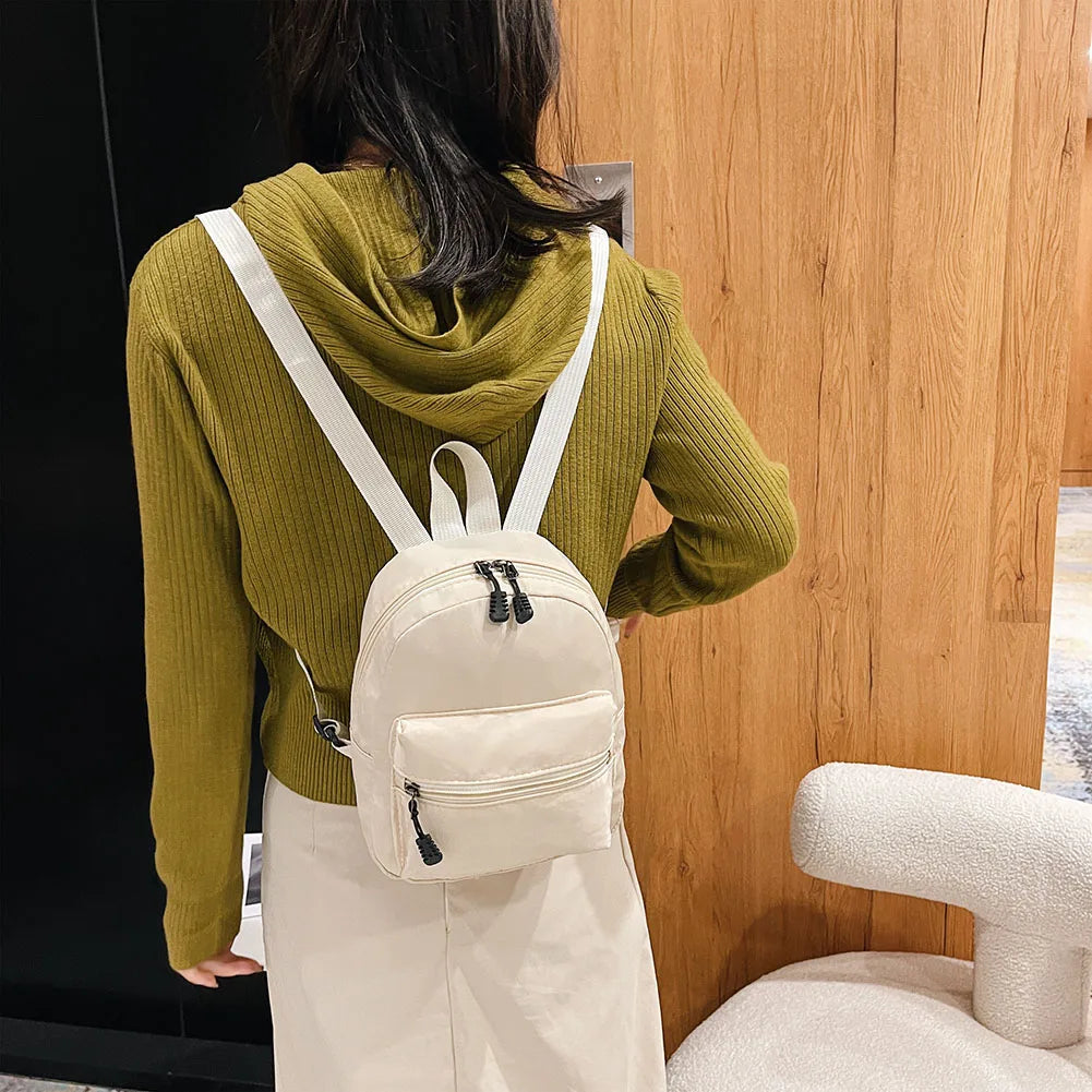Fashion Solid Color Backpack Women Nylon Knapsack Preppy Style Mini Rucksacks