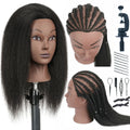 16"Human Hair Mannequin Head  for Braiding,Cosmetology Training Doll Head for Styling Practice With Stand