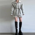 Solid Stand Collar Padded Coat Waist Tie Belt Long Cape Sleeve Button Zipper Loose Women Coats 2026 Autumn Commute Chic Outfit