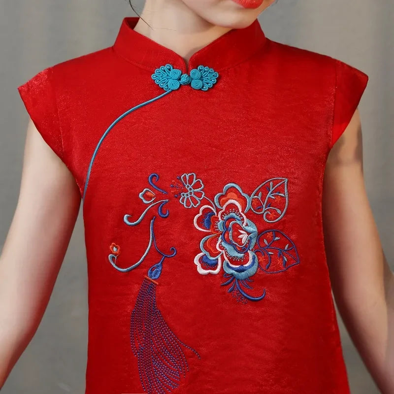 Tang Costume Girl Dress Qipao Children Outfit Stage Party Cheongsams Baby Hanfu Kids Clothing Vestidos Summer Girls Dresses