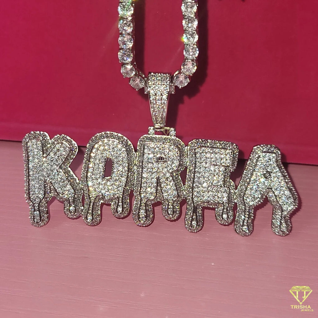 " DAE " Drip Letter Pendant With Tennis Chain Lab Grown  Diamond Hip Hop Necklace Custom Bling Jewelry