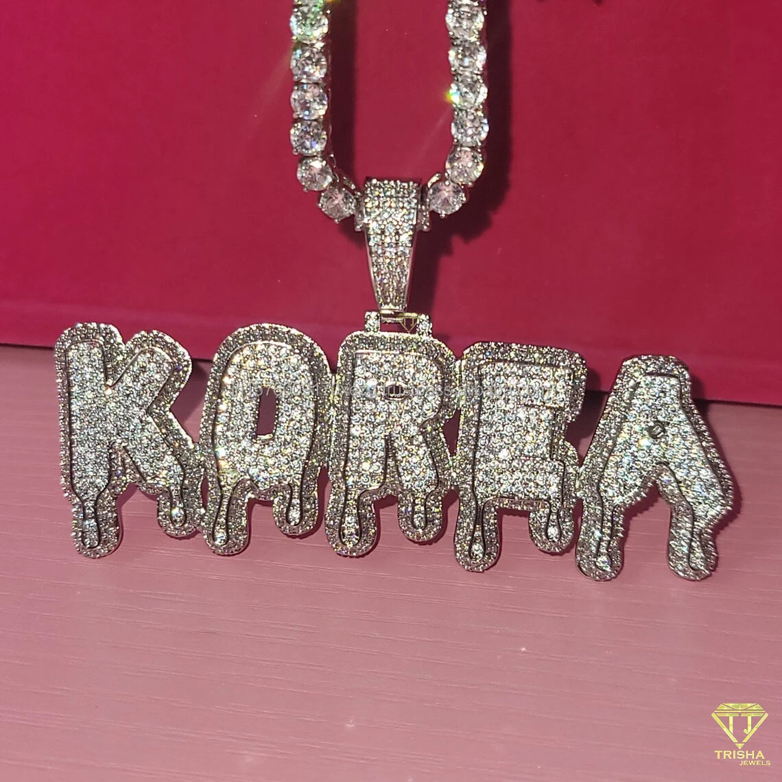" DAE " Drip Letter Pendant With Tennis Chain Lab Grown  Diamond Hip Hop Necklace Custom Bling Jewelry