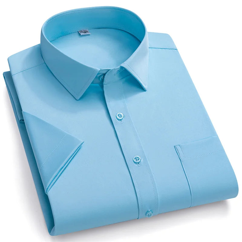 New Men Shirts Short Sleeves Dress Shirts For Men Slim Fit Camisa Social Business Blouse Pocket White Shirt Men's clothing S-7XL