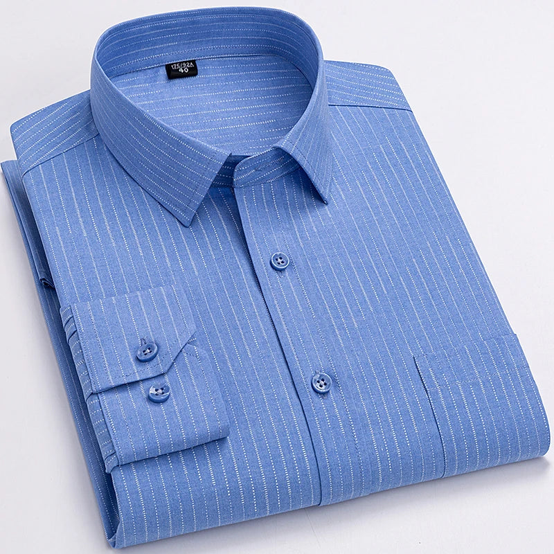 High Quality Men's Shirts Spring Autumn Long Sleeve Wrinkle Resistant Non Ironing Stripe Man Clothing  Big Size 5XL 6XL 7XL