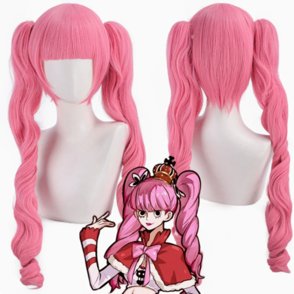 Princess Perona Cosplay Wig: Pink Double-Curled Ponytail, Synthetic Fiber, Heat-Resistant, Ideal for Comic Con Performances