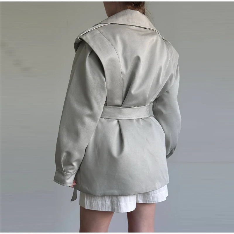 Solid Stand Collar Padded Coat Waist Tie Belt Long Cape Sleeve Button Zipper Loose Women Coats 2026 Autumn Commute Chic Outfit
