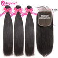 AliPearl Hair Straight Human Hair Bundles With 6x6 Closure Brazilian Human Hair Weave 3 Bundles with Transparent Lace Closure