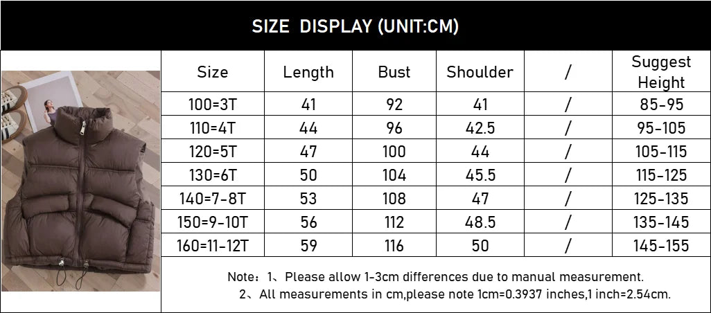 Autumn Winter Fashion Boys Girls Down Vest Solid Thick Stand Collar Waistcoat For 2-12Years Kids Outerwear Children Clothing