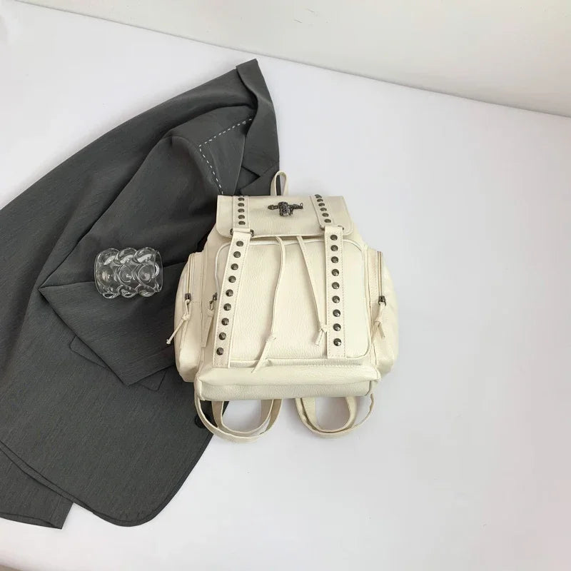 Rivet Y2K Backpack Women Gothic Punk PU Leather Shoulder Bag Ladies Vintage Harajuku Backpacks College Large Capacity School Bag