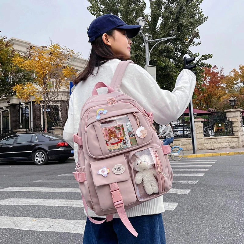 Cute Women Backpacks Waterproof Multi-Pocket Nylon School Backpack for Student Female Girls Kawaii Laptop Book Pack Mochilas