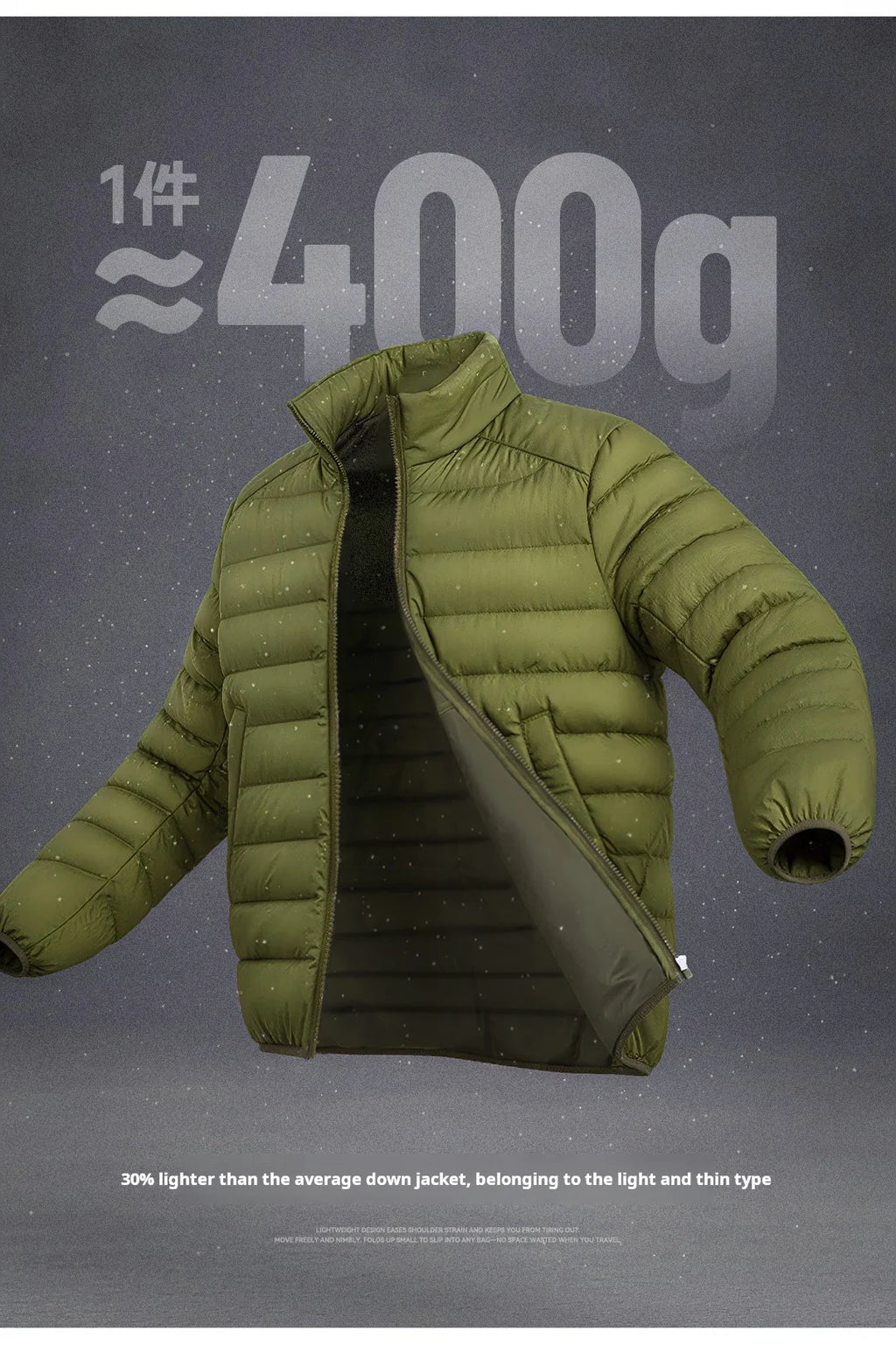 Maden Winter Men's Stand-up Collar Down Jacket Lightweight Hydrophobic White Duck Down Filling Coat Warm Inner Layer for Fall