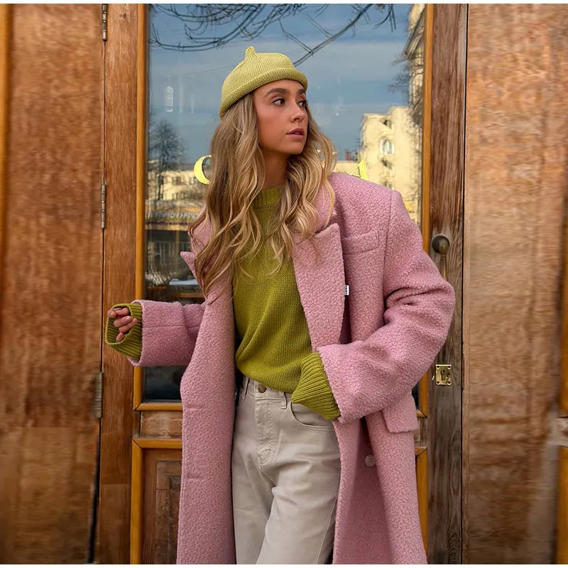 2026 Autumn Winter Solid Women's Woolen Overcoat Urban Long Sleeve Lapel Button Female Outwear Elegant Fashion Lady Overcoats