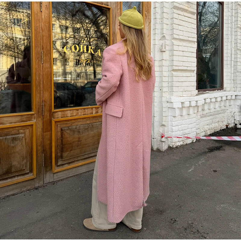 Women's Long Overcoats Lapel Full Sleeve Oversized Woolen Coats Autumn Female Double Breasted Solid Loose Jackets New Outerwears