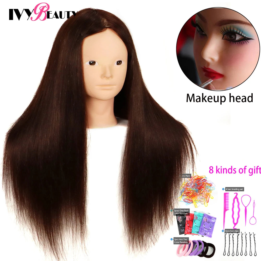 85% Real Human Hair Mannequin Head For Hair Training Styling Professional Hairdressing Cosmetology Dolls Head For Hairstyles
