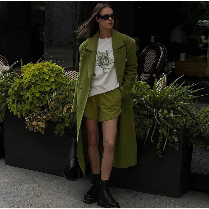 Chic Women's Woolen Overcoat Autumn Winter Solid Lapel Double Breasted Long Sleeve Long Coat 2026 Elegant Lady Street Outwear