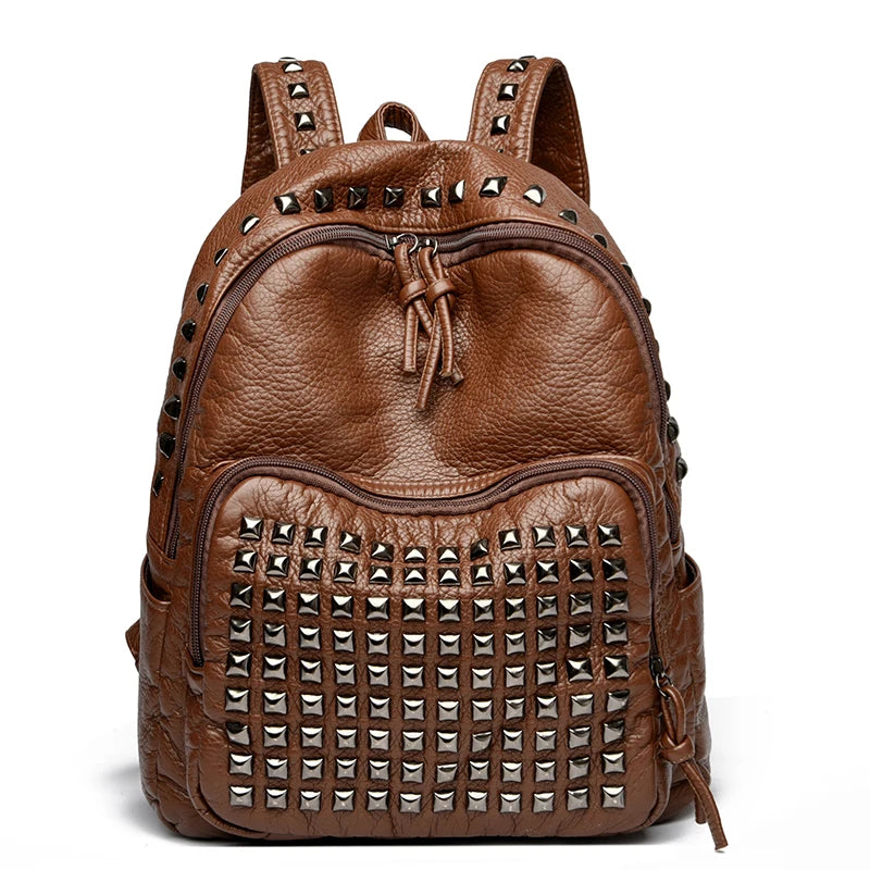 Fashion Rivet Soft Leather Women Backpacks Designer Large Capacity Girls School Bag Luxury Female Bagpack Travel Bags Sac A Main