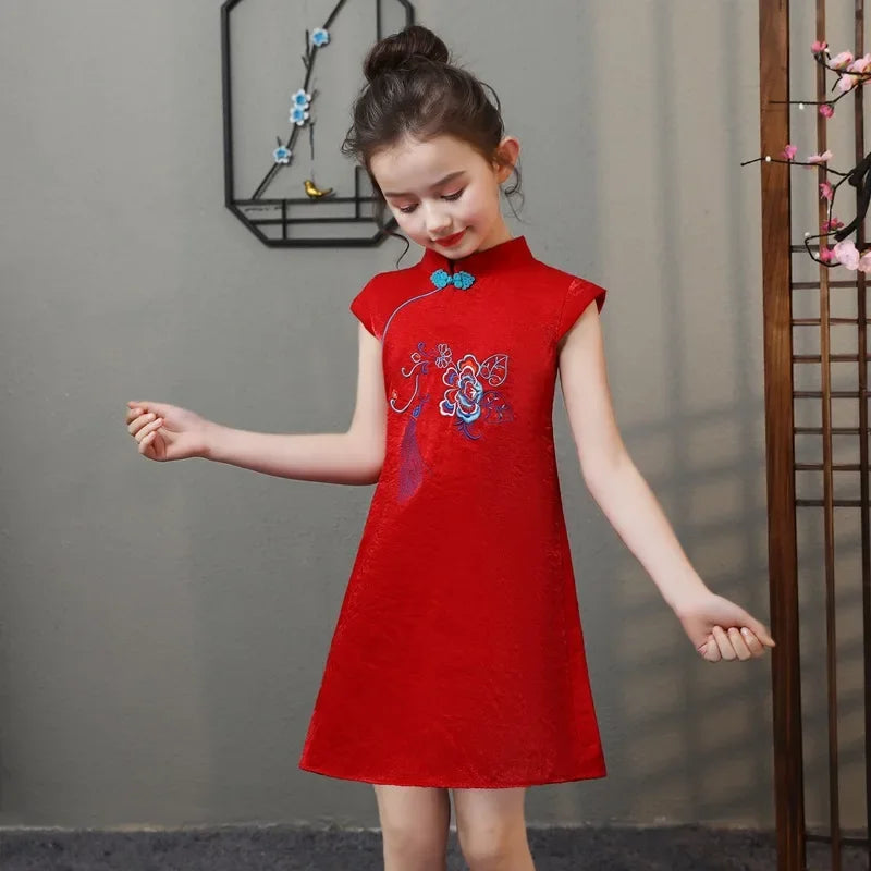 Tang Costume Girl Dress Qipao Children Outfit Stage Party Cheongsams Baby Hanfu Kids Clothing Vestidos Summer Girls Dresses