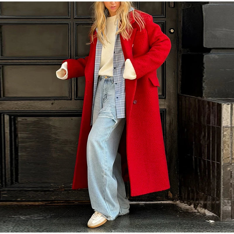 2026 Autumn Winter Solid Women's Woolen Overcoat Urban Long Sleeve Lapel Button Female Outwear Elegant Fashion Lady Overcoats