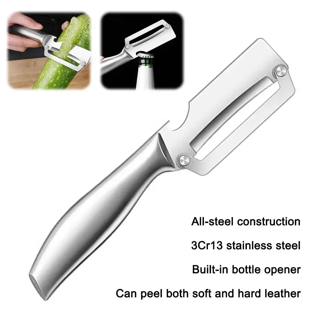 1/2PCS 2-in-1 Stainless Steel Vegetable Peeler Multifunctional Fruit Peeling Tool with Bottle Opener for Kitchen