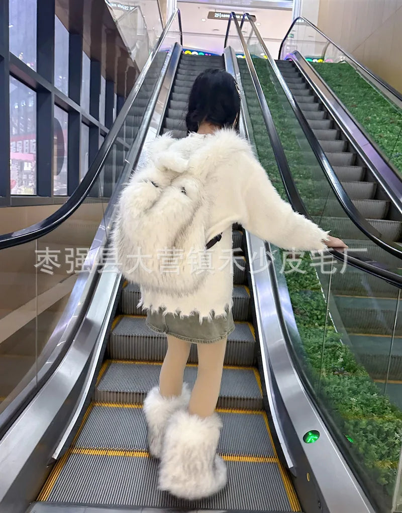 2026 NEW FASHION Y2K Faux Fur FOR Women Backpack Solid Soft Fleece Knapsack Harajuku Style Winter Ladies Bag