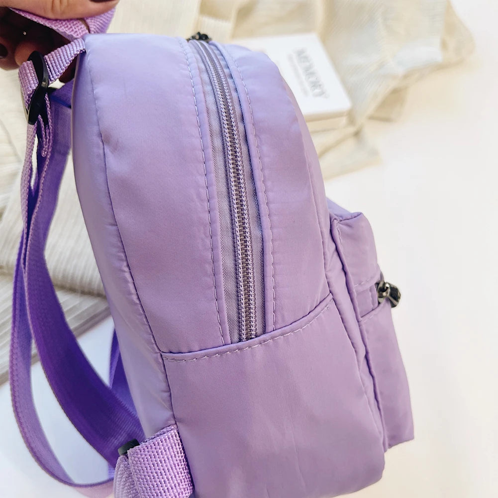 Fashion Solid Color Backpack Women Nylon Knapsack Preppy Style Mini Rucksacks