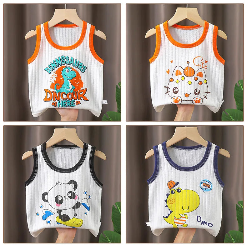 Cotton Cartoon Kids Boys Casual Tank Tops For Baby Summer Children Vests For Girls Clothing
