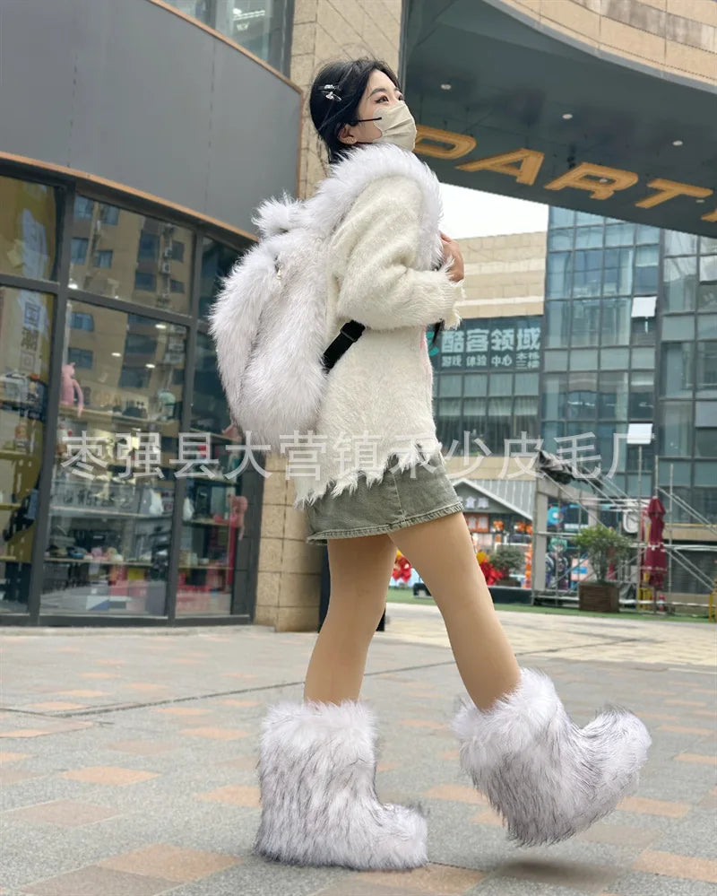 2026 NEW FASHION Y2K Faux Fur FOR Women Backpack Solid Soft Fleece Knapsack Harajuku Style Winter Ladies Bag