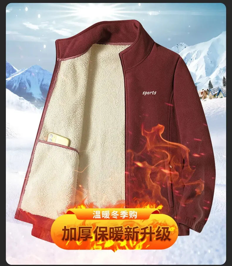2025 Men's Polar Fleece Stand Collar Jacket Winter Velvet Thickeneded Fleece Warm Jacket