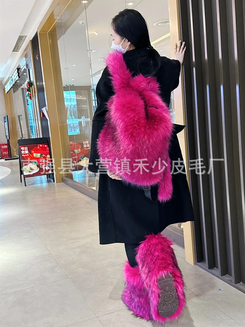 2026 NEW FASHION Y2K Faux Fur FOR Women Backpack Solid Soft Fleece Knapsack Harajuku Style Winter Ladies Bag