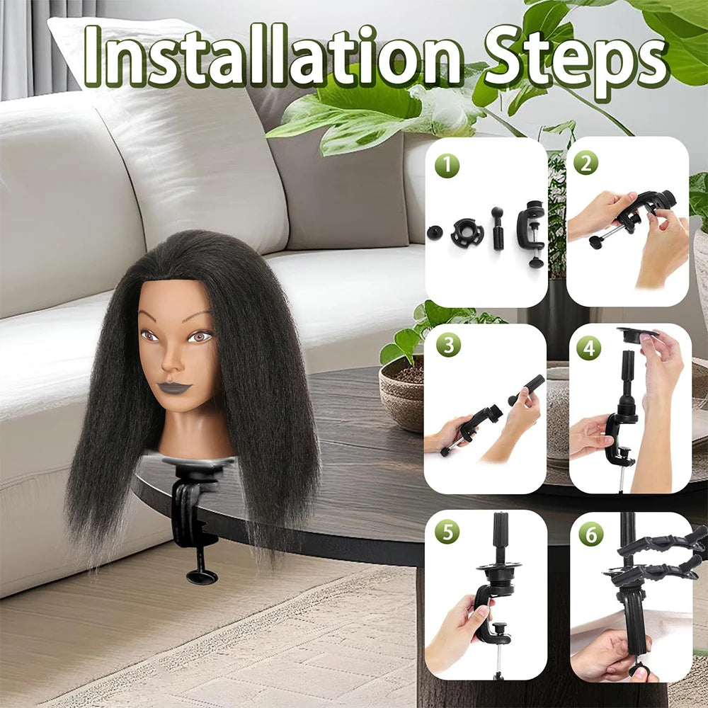 16"Human Hair Mannequin Head  for Braiding,Cosmetology Training Doll Head for Styling Practice With Stand
