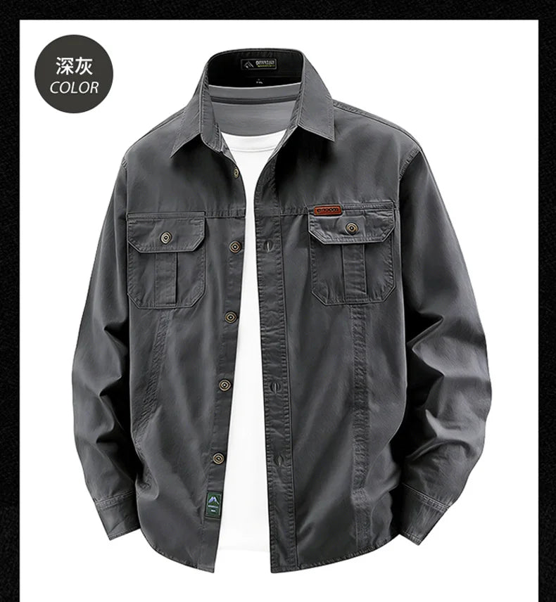 Business Military Shirts Men Tactics Long Sleeve Spring Autumn 100% Cotton Vintage Multi-pocket Cargo Shirts Menswear Clothing