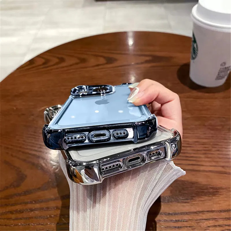 Luxury Purple Plating Clear Shockproof Phone Case For iPhone 14 13 16 15 Pro Max Plus XS XR X Four Corner Silicone Soft Cover