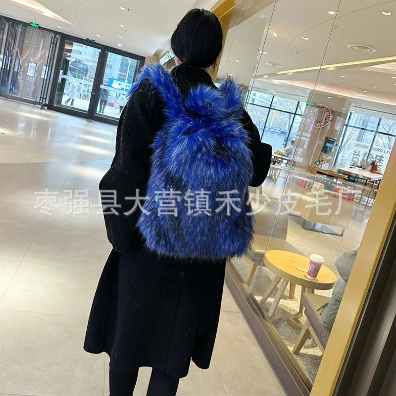 2026 NEW FASHION Y2K Faux Fur FOR Women Backpack Solid Soft Fleece Knapsack Harajuku Style Winter Ladies Bag