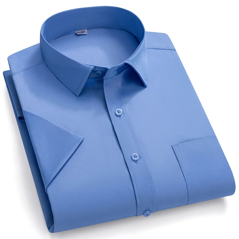 New Men Shirts Short Sleeves Dress Shirts For Men Slim Fit Camisa Social Business Blouse Pocket White Shirt Men's clothing S-7XL