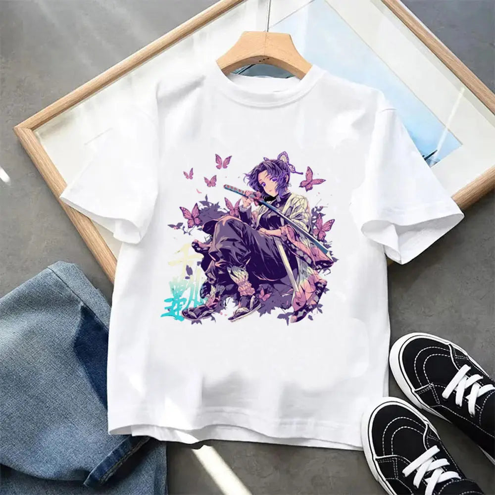 Summmer Demon Slayer Shinobu Kocho Printed T-shirt Men's and Women's T-shirt Children's and Parental Clothing Boy Girl T-shirt