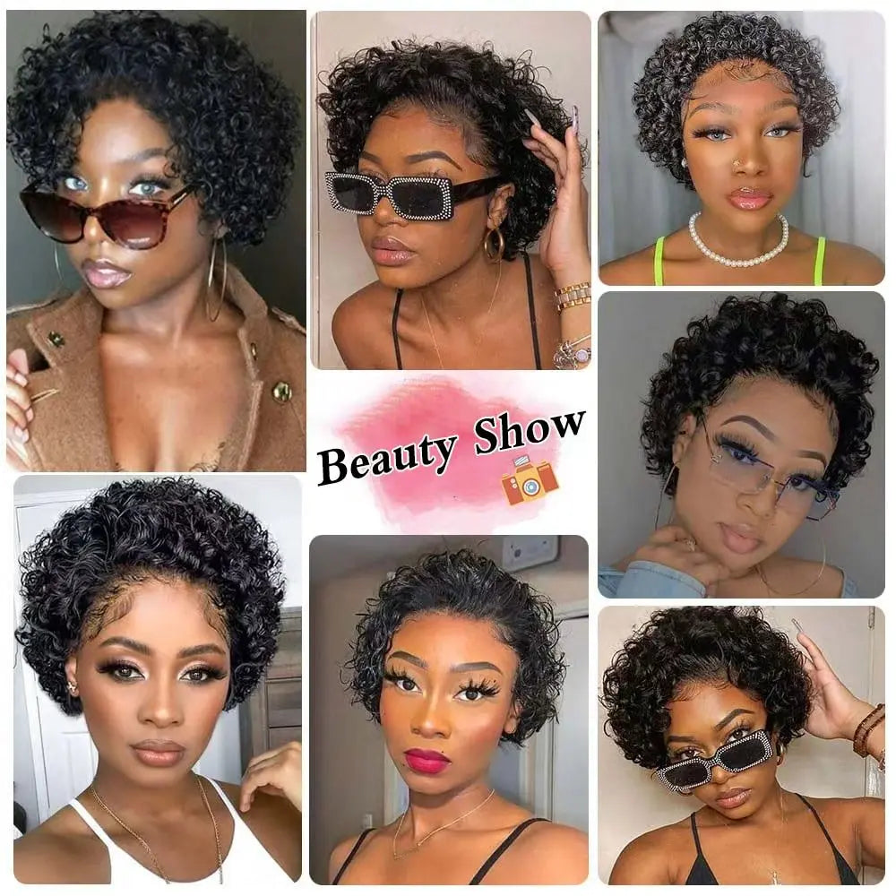 Pixie Cut Perruque Short Curly Human Hair Wigs Perruque Bresillienne Cheap Remy Hair 13X1 Transparent Lace Wigs For Women Sale