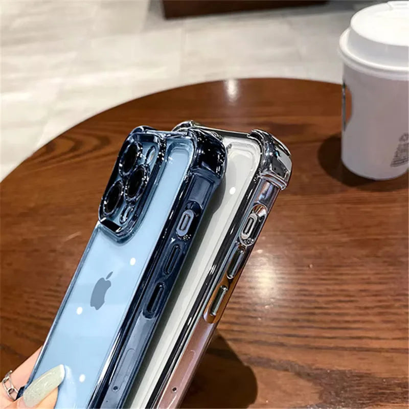 Luxury Purple Plating Clear Shockproof Phone Case For iPhone 14 13 16 15 Pro Max Plus XS XR X Four Corner Silicone Soft Cover