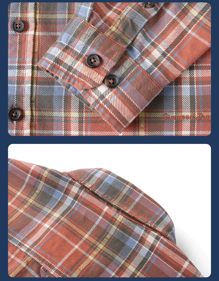 SIMWOOD High Standard 2026 Autumn Winter New Vintage Washed Plaid Shirt Men Oversized Distressed Frayed Hem 100% Cotton Tops