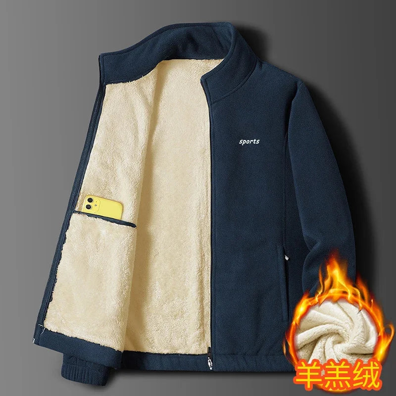 2025 Men's Polar Fleece Stand Collar Jacket Winter Velvet Thickeneded Fleece Warm Jacket